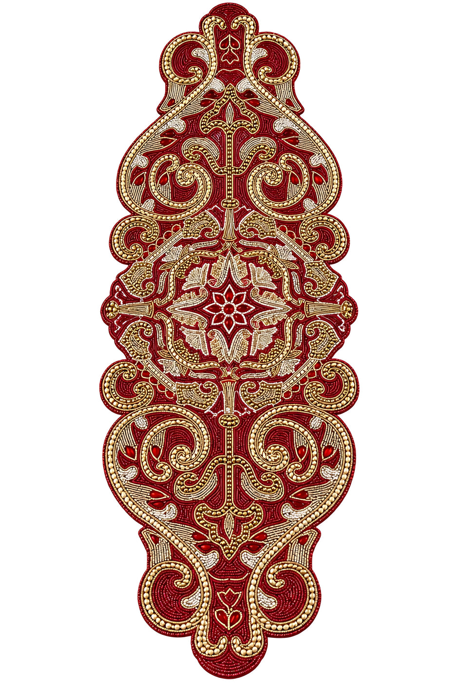 Royal Crimson & Gold Beaded Table Runner / Ruchi