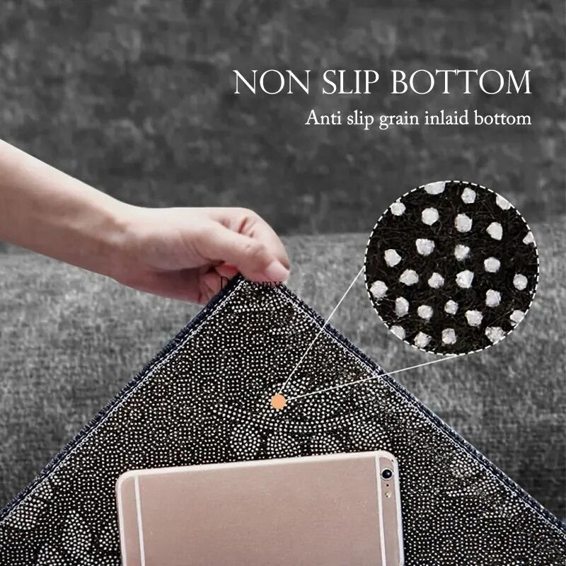 Elegant Black Grey Geometric Design Polyester Fiber Anti Slip Living Room Rug / Ruchi