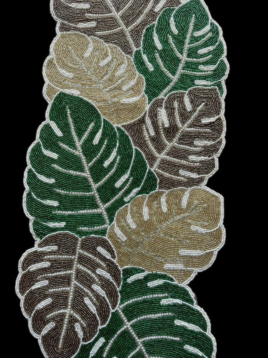 Multicolored Pearled Leaves Table Runner / Ruchi