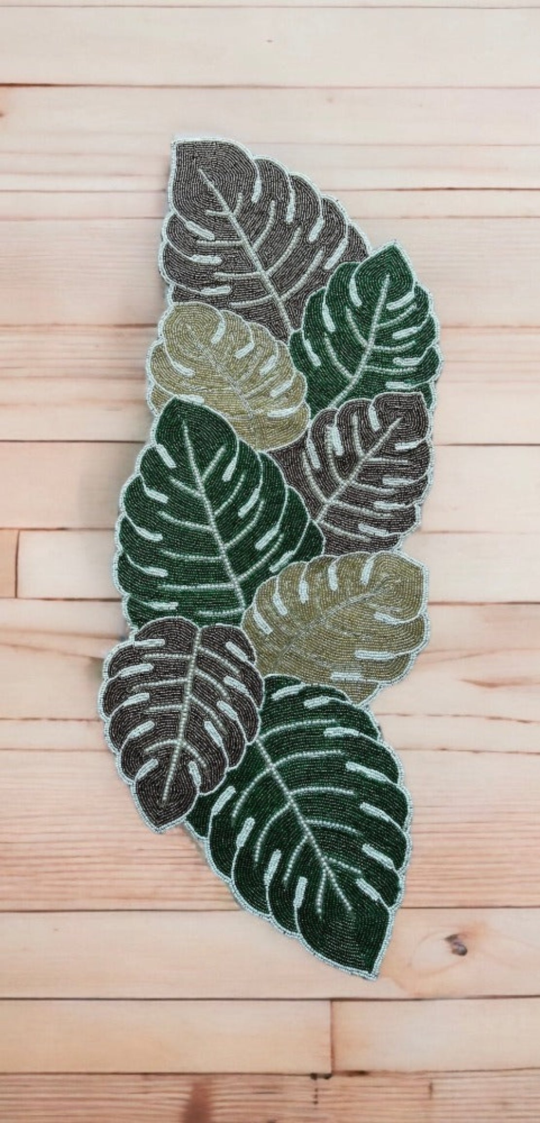 Multicolored Pearled Leaves Table Runner / Ruchi