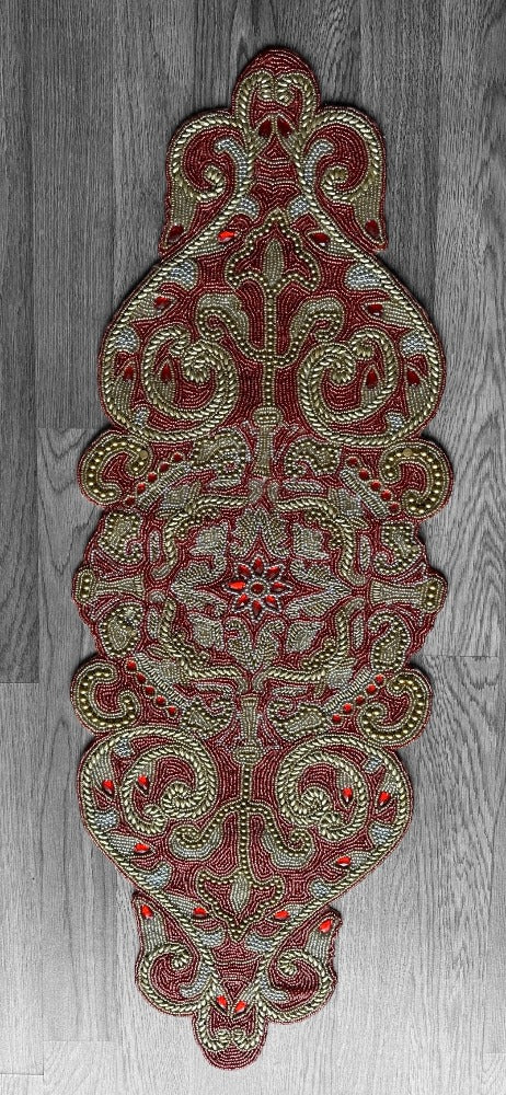 Red Stone Beaded Table Runner / Ruchi