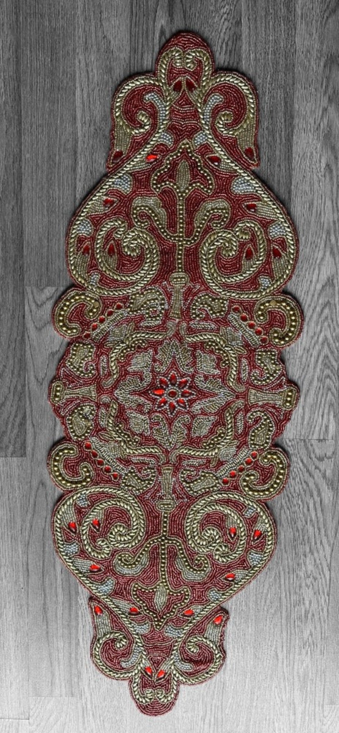 Red Stone Beaded Table Runner / Ruchi