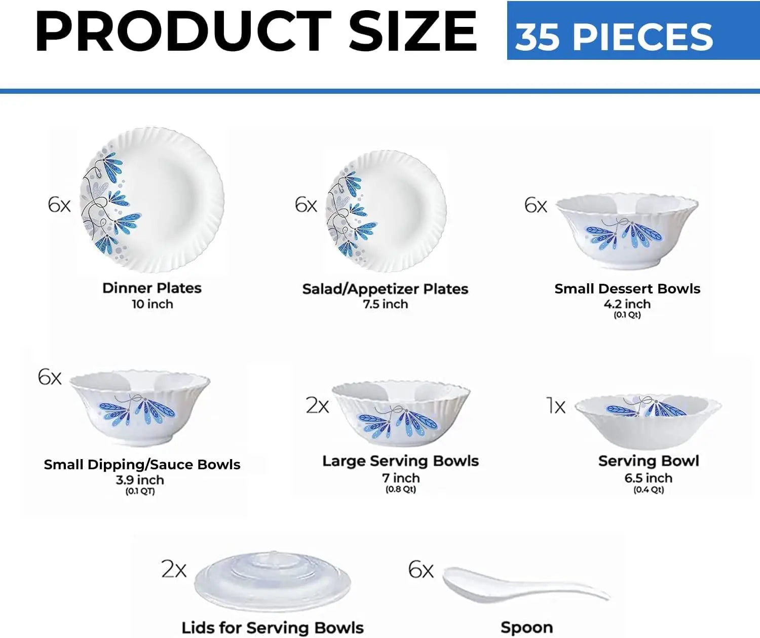 35 Pieces White Dinner Plates & Bowls Set / Ruchi