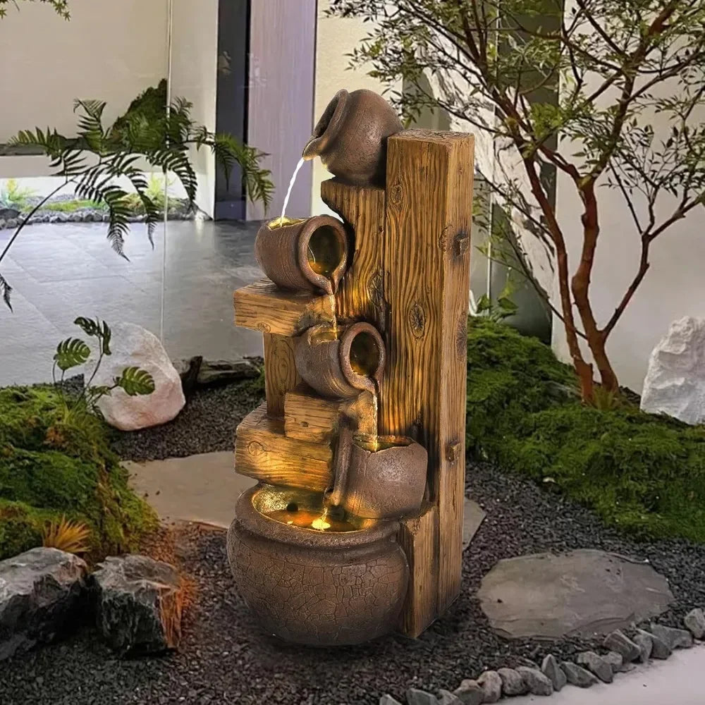 Wood-themed Resin LED Indoor Outdoor Waterfall Fountain / Ruchi