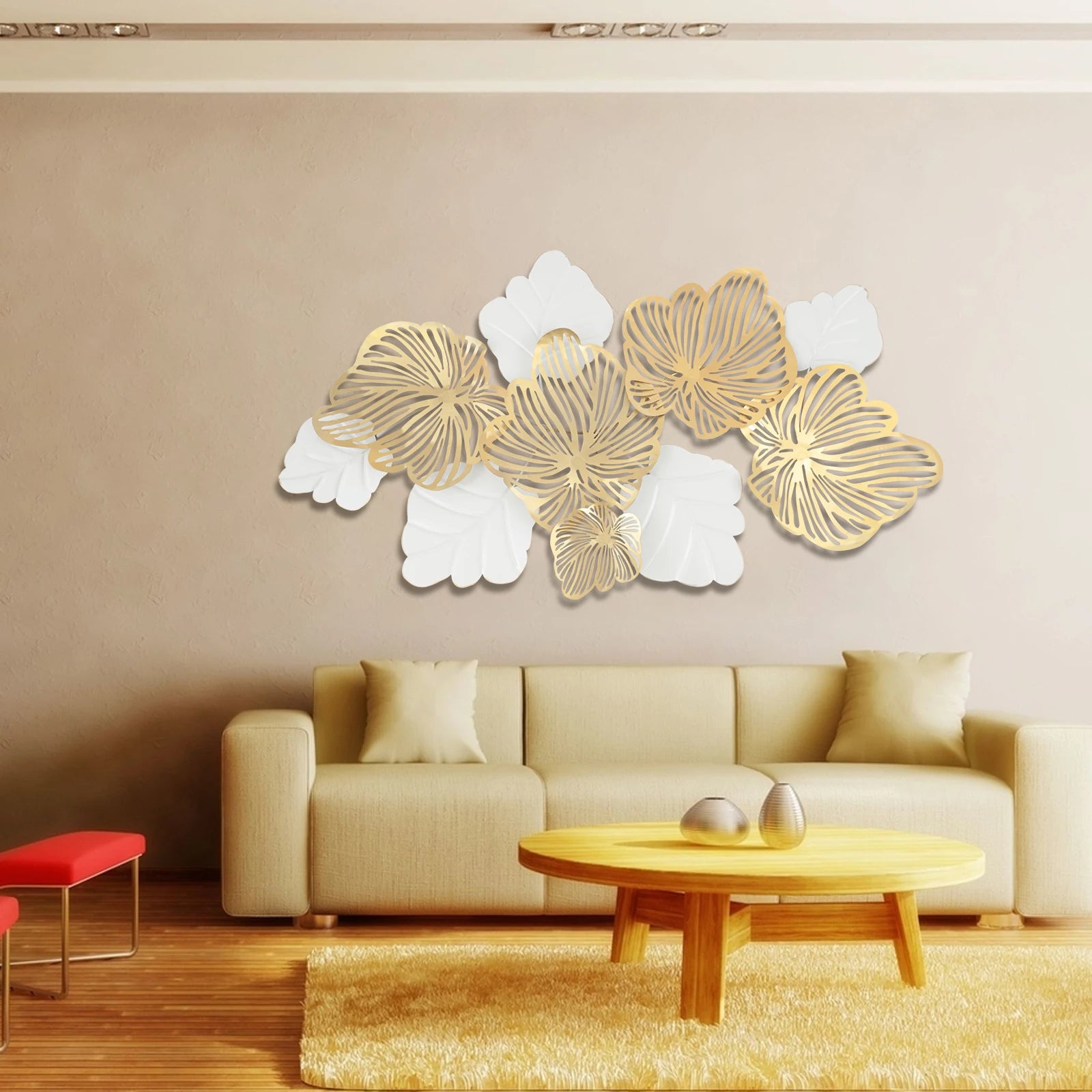 Golden & White Leaf 3D Metal Wall Decor / Ruchi