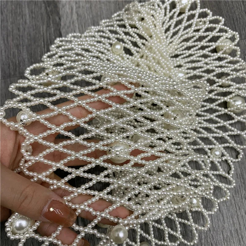 Super Wide White Handmade Pearl Waist Belt / Ruchi