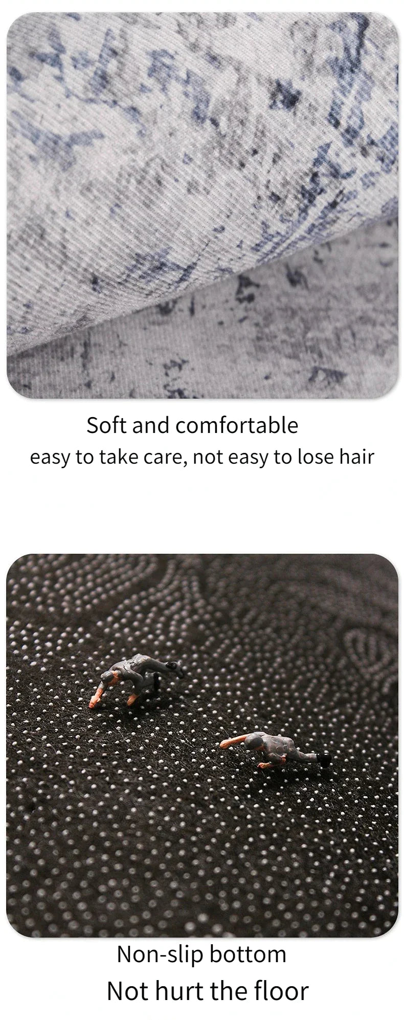 Black-White Shaded Design Non-Slip Cashmere Floor Rug / Ruchi