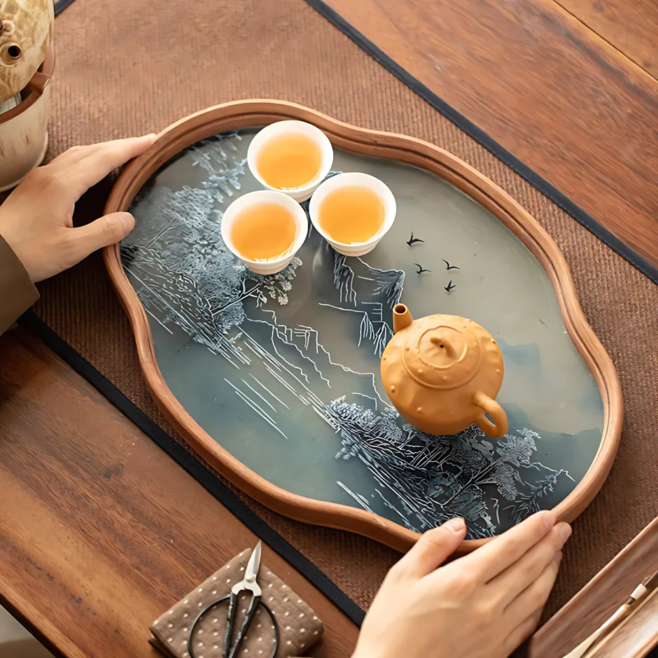 Simple Bamboo Wood Glass Serving Tray / Ruchi