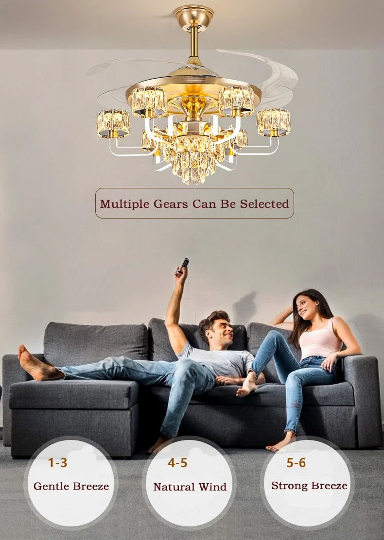 Remote Control LED Crystal Ceiling Fan Light