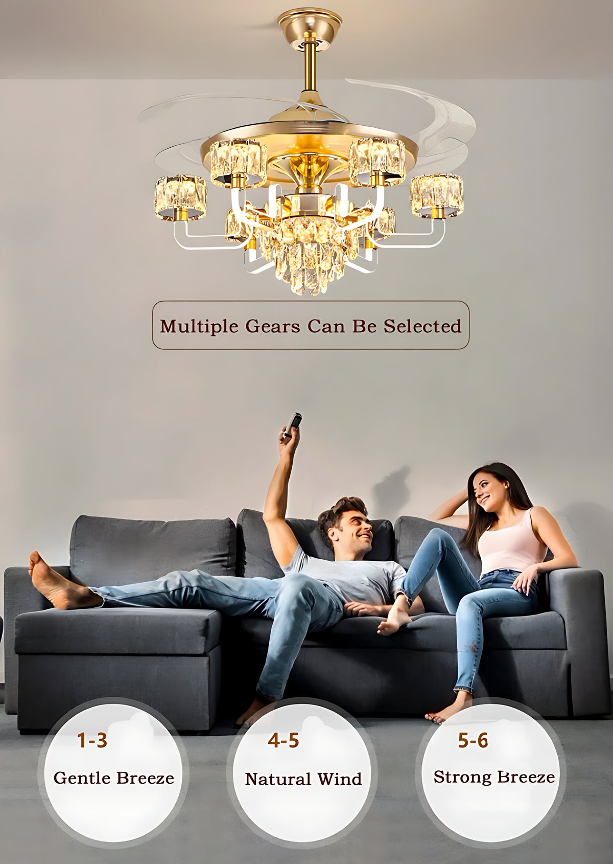 Remote Control LED Crystal Ceiling Fan Light / Ruchi