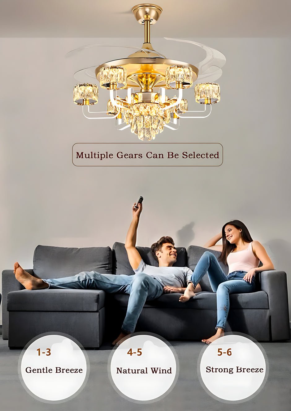 Remote Control LED Crystal Ceiling Fan Light / Ruchi