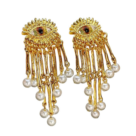 Royal Eye Design Metallic Pearl Earrings / Ruchi