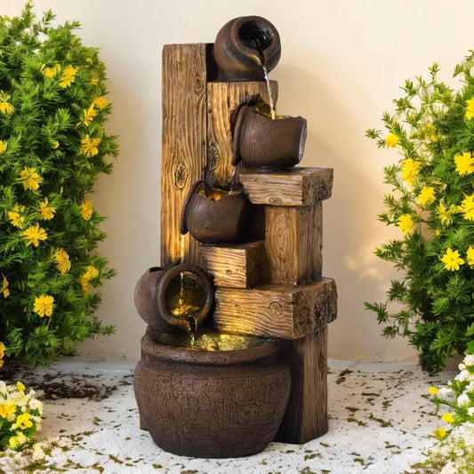 Wood-themed Resin LED Indoor Outdoor Waterfall Fountain / Ruchi