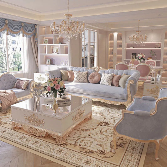 Europian Button-tuffted Fabric Sofa Set / Ruchi
