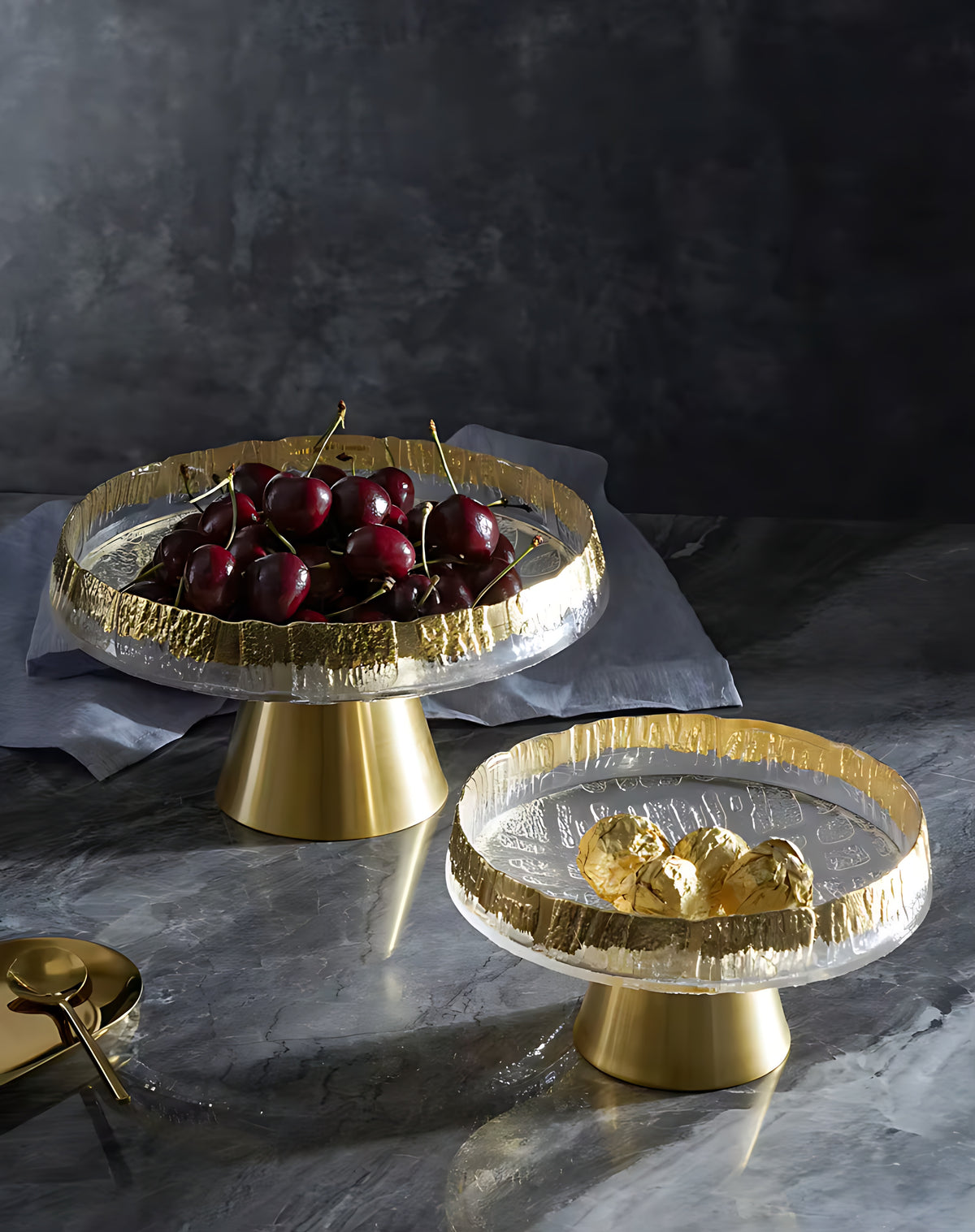 Golden Glass Top Fruit Bowl Stand / Ruchi
