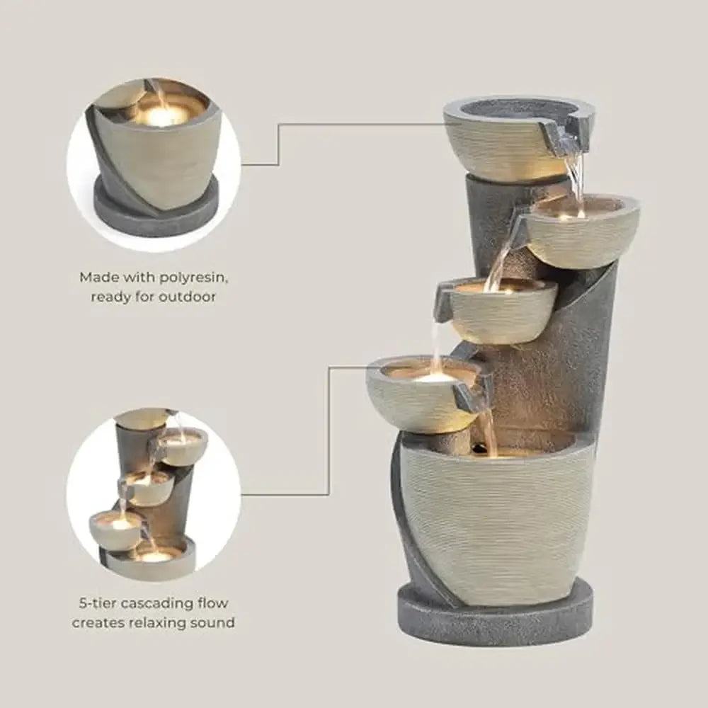 5-Tier Indoor/Outdoor LED Polyresin Water Fountain / Ruchi