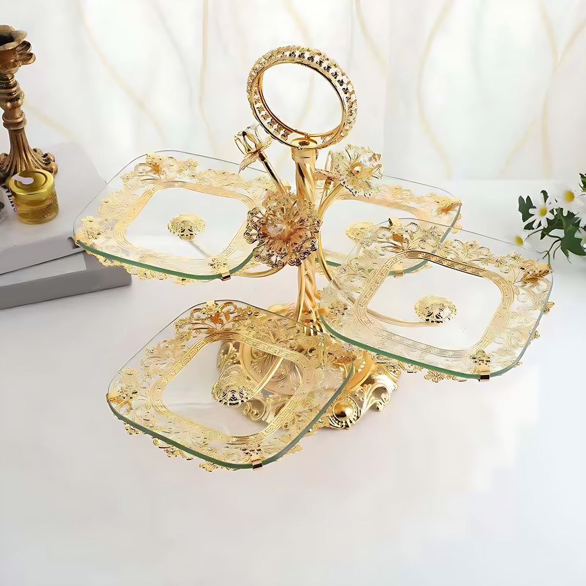 Fruit Stand With 4 Glass Trays For Party / Ruchi