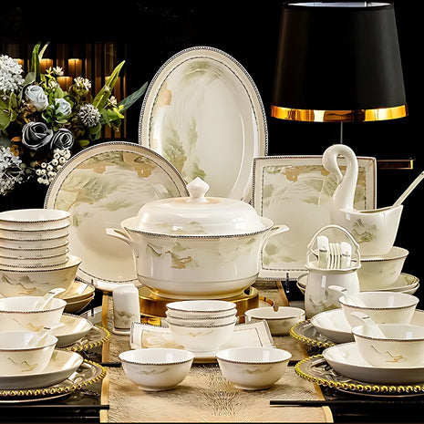 Mountains and Mist Parttern 60Pcs Ceramic Dinnerware Set / Ruchi 