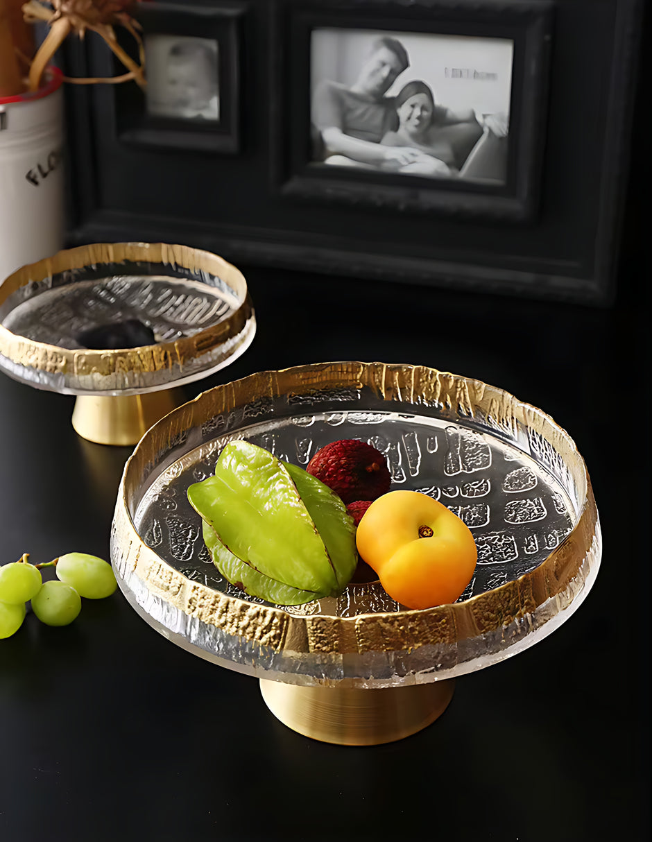 Golden Glass Top Fruit Bowl Stand / Ruchi
