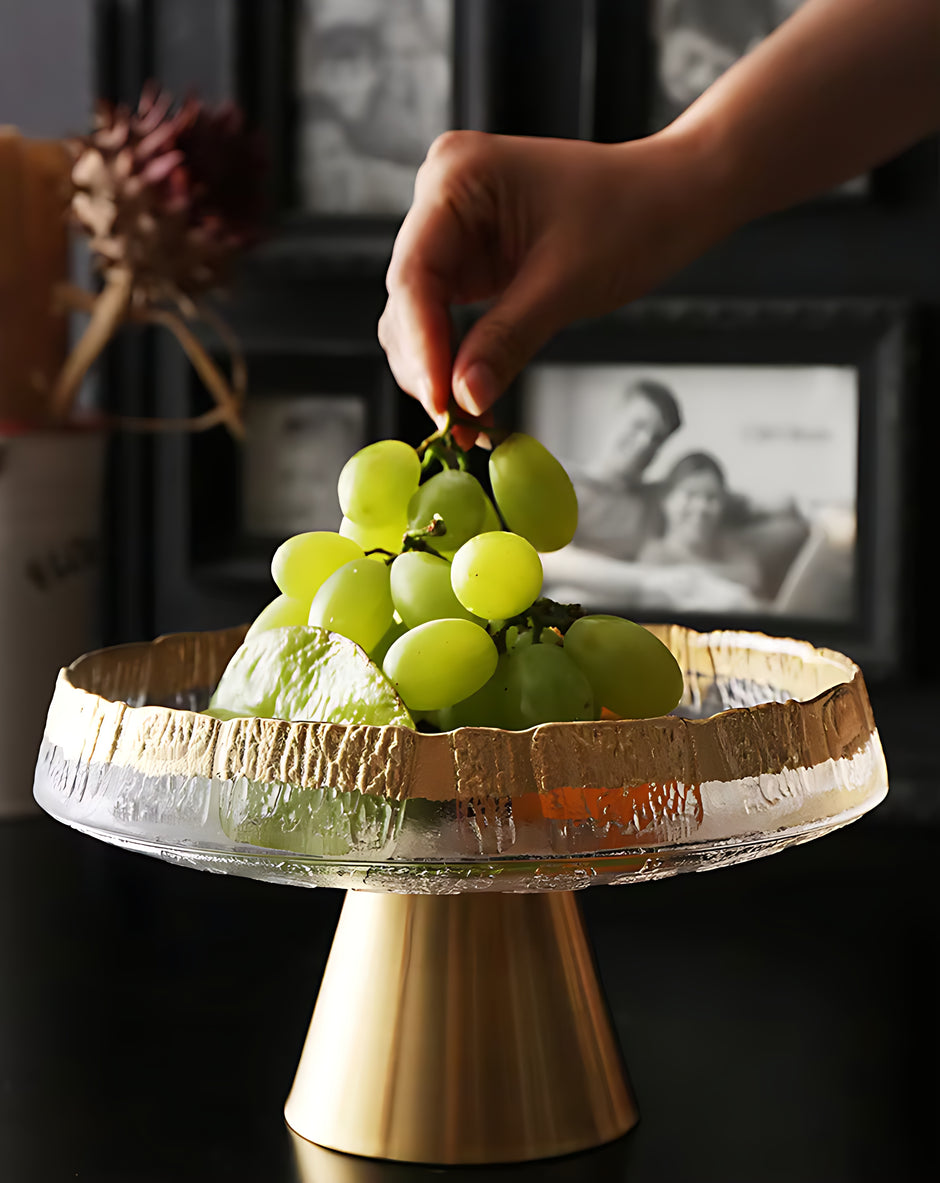 Golden Glass Top Fruit Bowl Stand / Ruchi