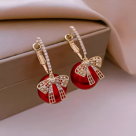 Round Cubic Zirconia Earrings With Bow Design