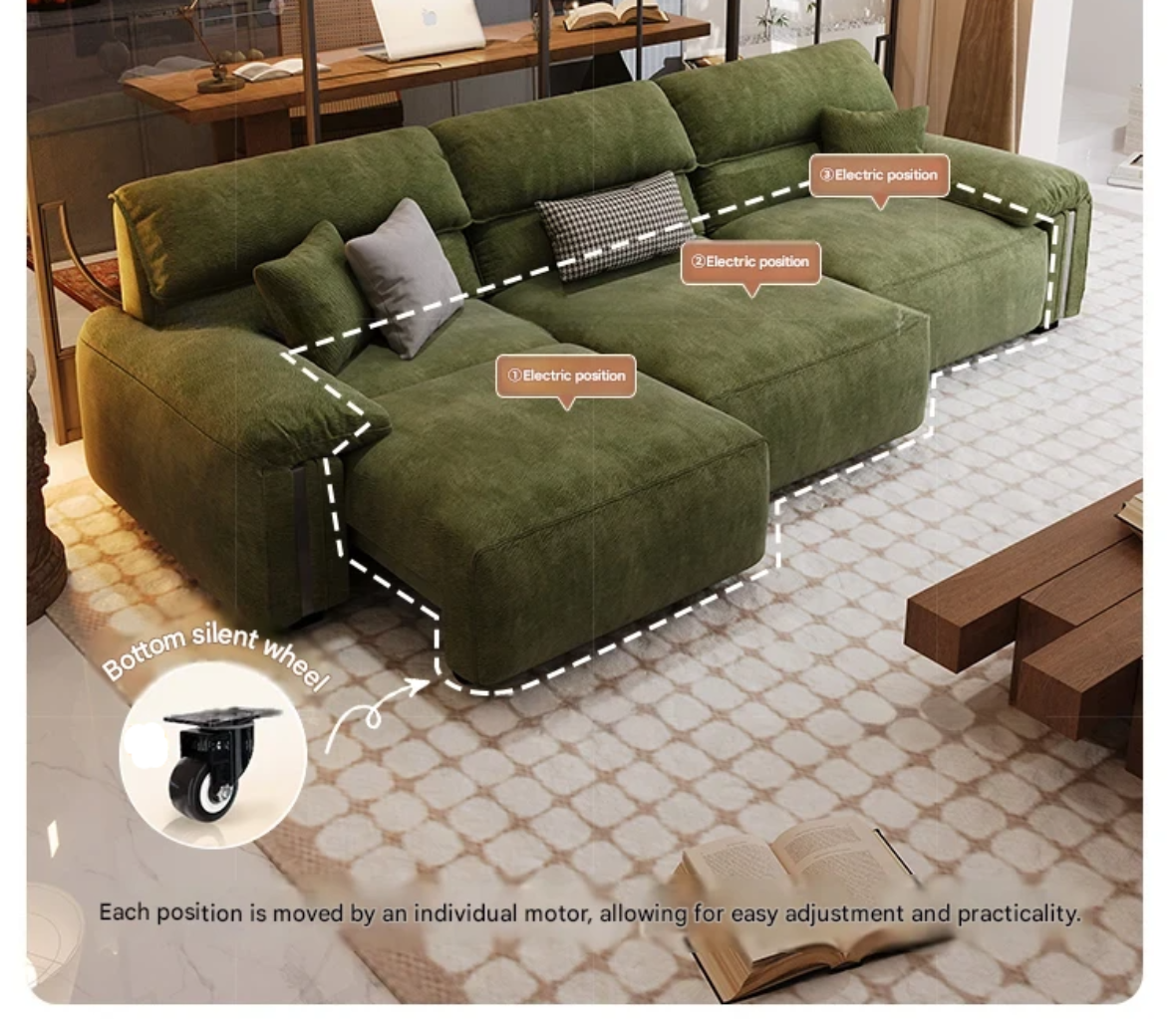 Chenille Fabric Remote Control Extendable Sofa Bed / Ruchi 