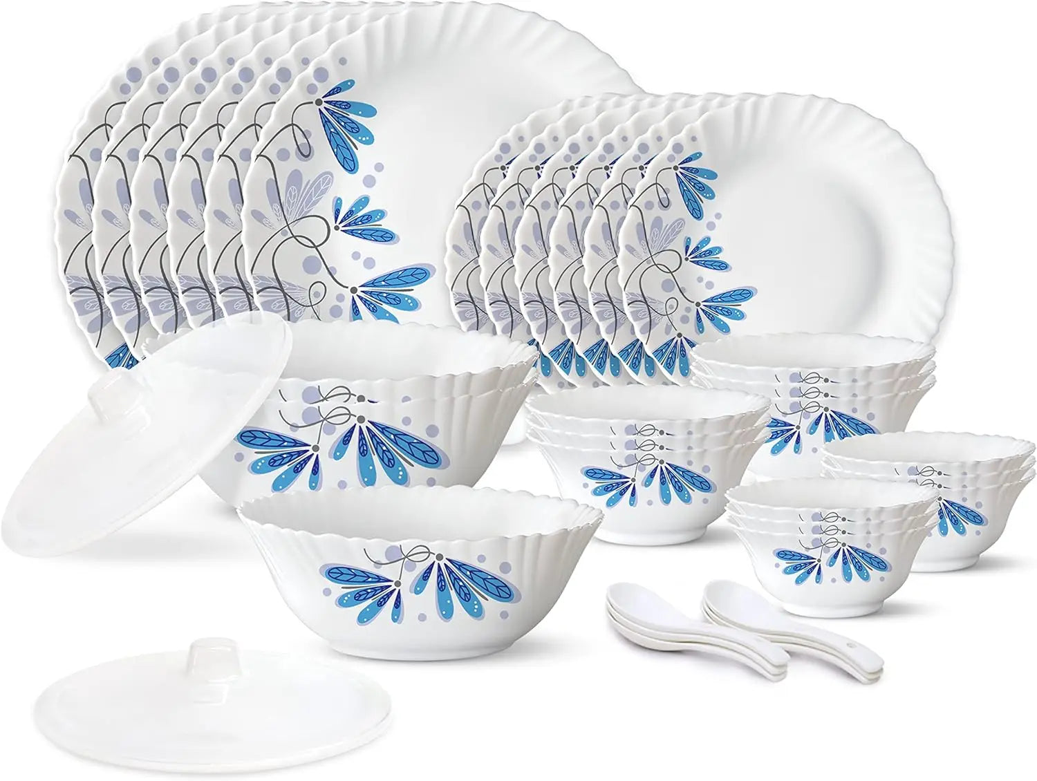 35 Pieces White Dinner Plates & Bowls Set / Ruchi