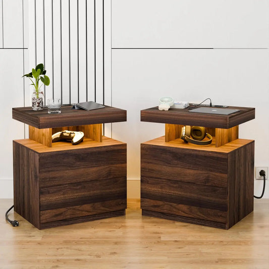 Wooden Smart LED Nightstand Set of 2 / Ruch