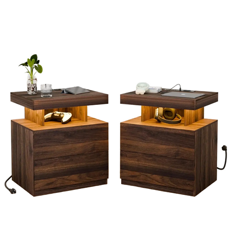 Wooden Smart LED Nightstand Set of 2 / Ruch