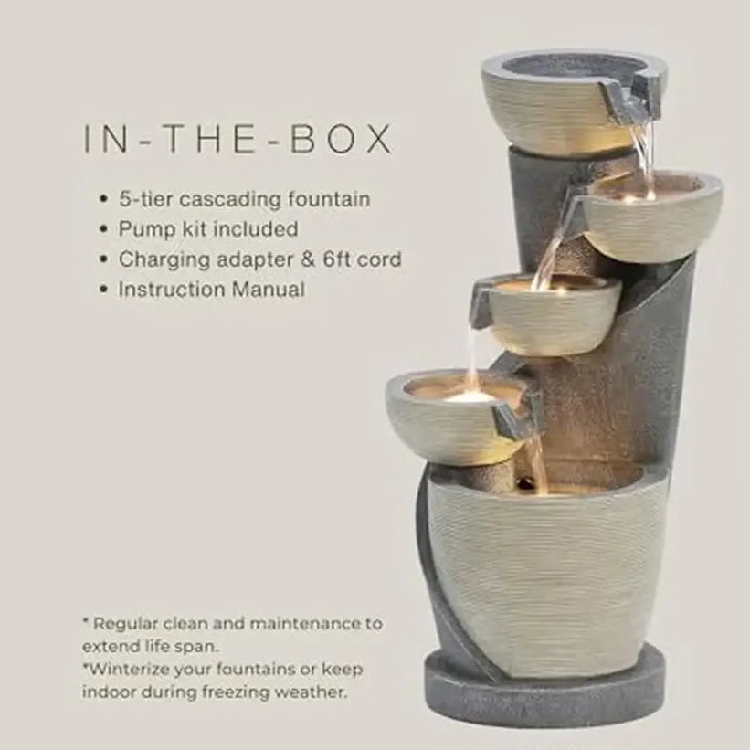 5-Tier Indoor/Outdoor LED Polyresin Water Fountain / Ruchi