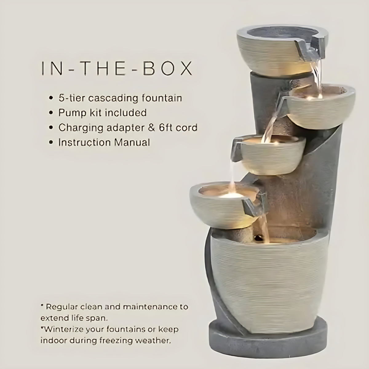 5-Tier Indoor/Outdoor LED Polyresin Water Fountain / Ruchi