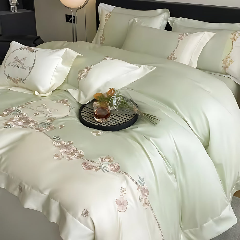 French-Style Fitted Floral Cotton Bedding Set