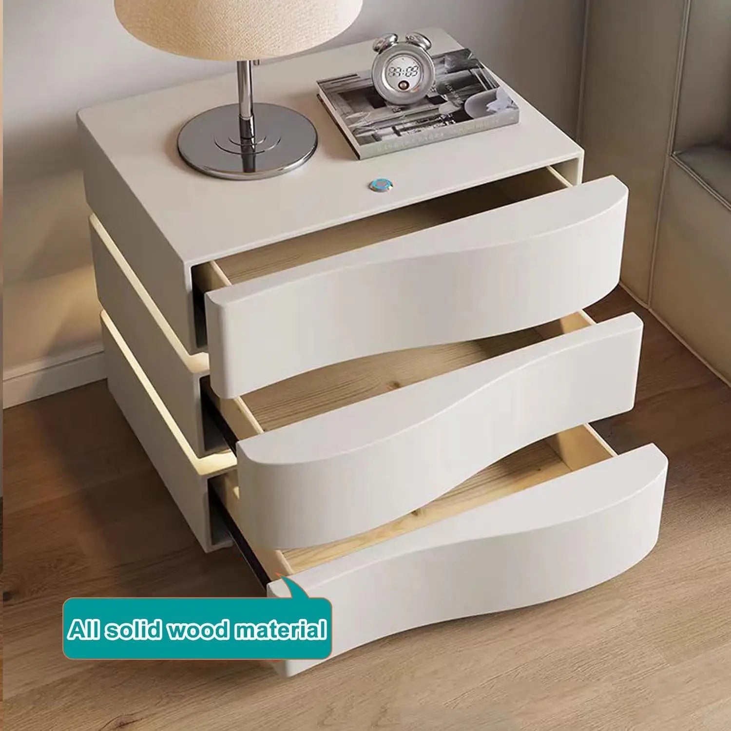 Solid Wooden Leather Bedside Table With LED / Ruchi