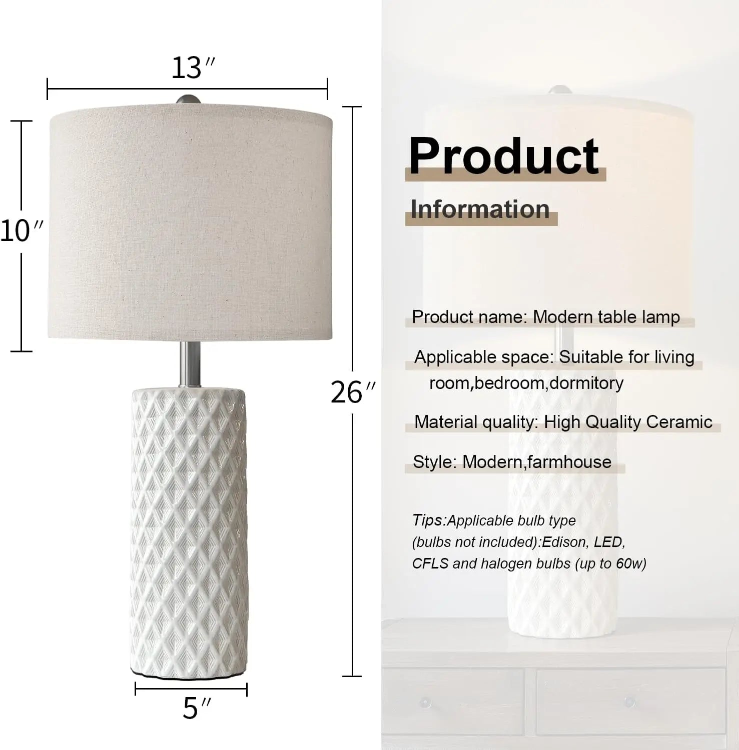 Modern Ceramic Table Lamp Set of 2 / Ruchi