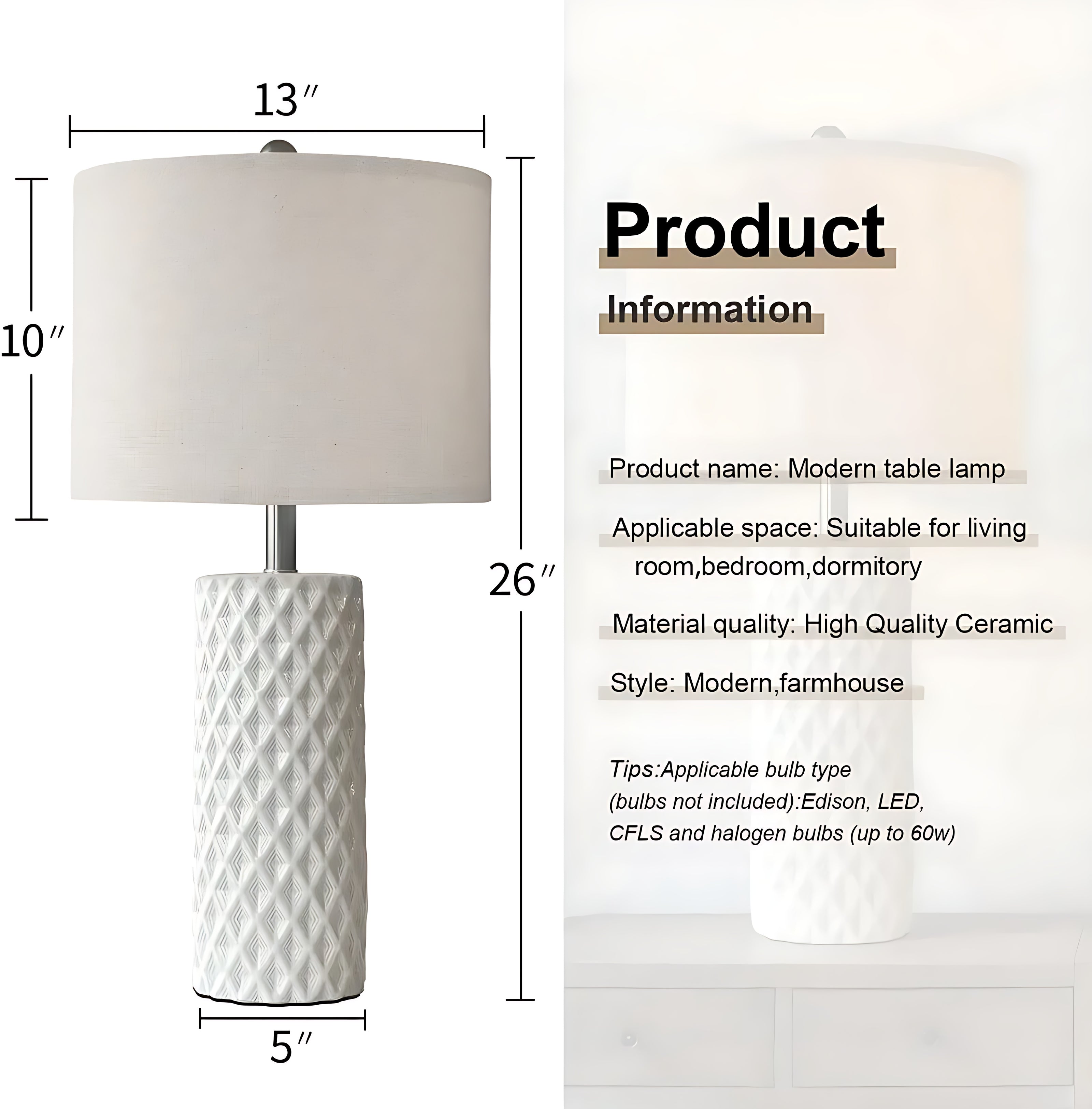Modern Ceramic Table Lamp Set of 2 / Ruchi