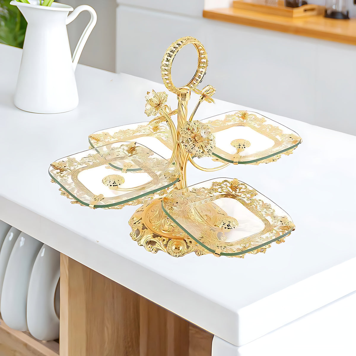 Fruit Stand With 4 Glass Trays For Party / Ruchi
