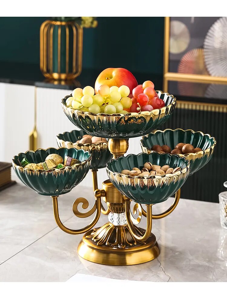Metal Fruit Stand With 2 Ceramic Bowls / Ruchi