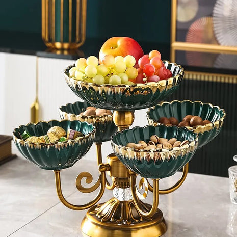 Metal Fruit Stand With 2 Ceramic Bowls / Ruchi