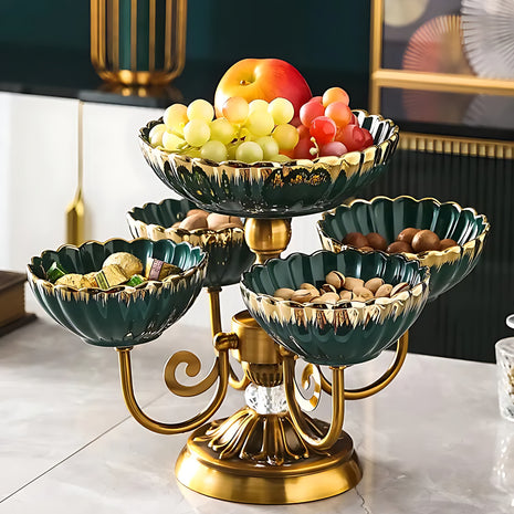Metal Fruit Stand With 2 Ceramic Bowls / Ruchi