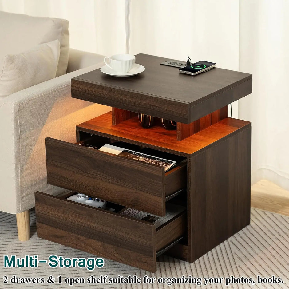 Wooden Smart LED Nightstand Set of 2 / Ruch