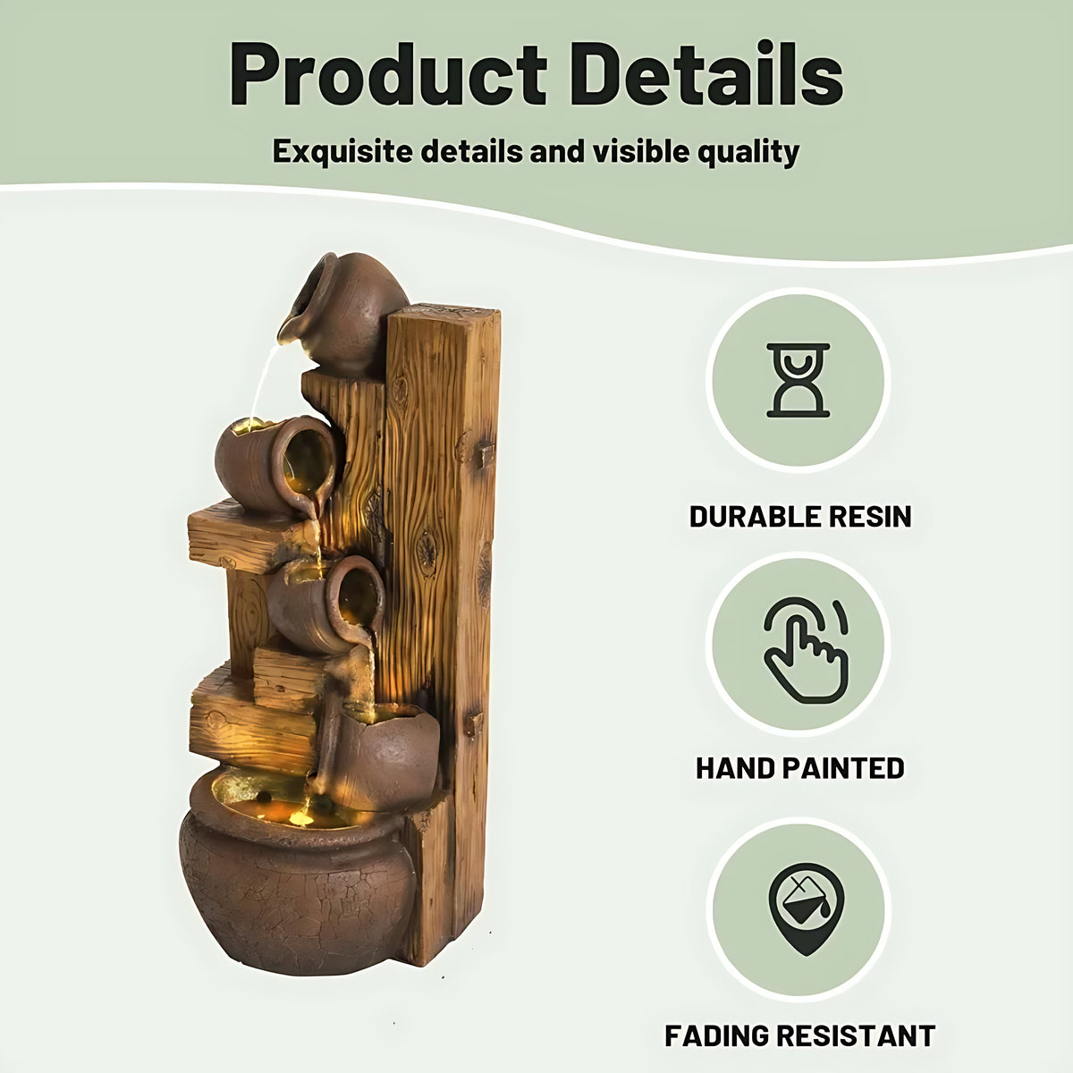 Wood-themed Resin LED Indoor Outdoor Waterfall Fountain / Ruchi