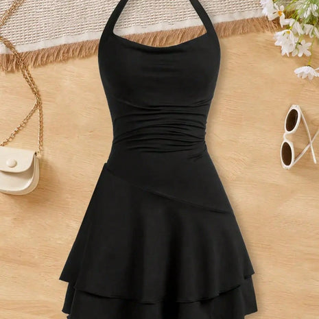 Girls Halter Neck Tiered Skater Polyester Dress / Ruchi