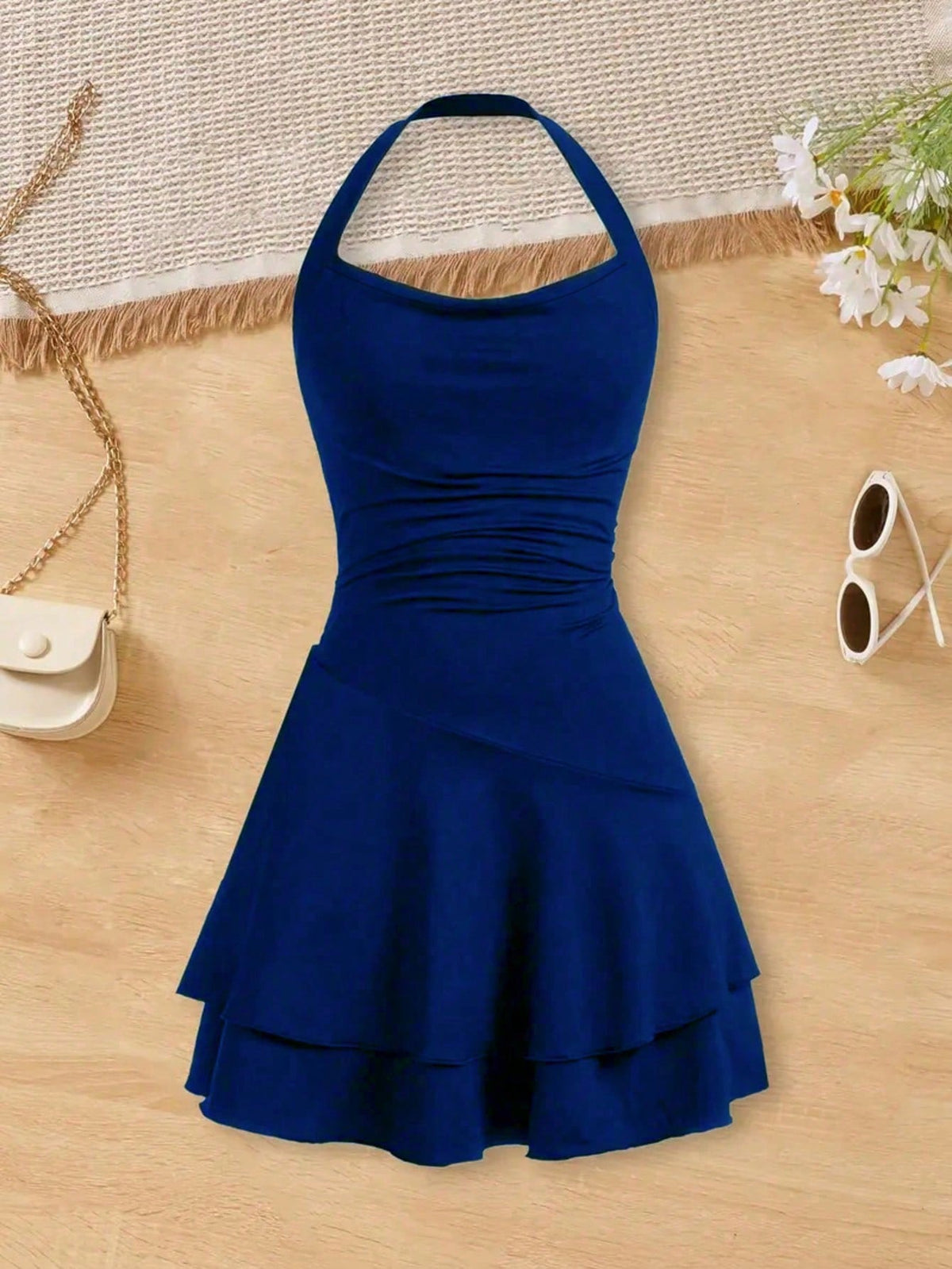 Girls Halter Neck Tiered Skater Polyester Dress / Ruchi