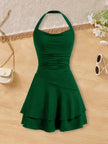 Girls Halter Neck Tiered Skater Polyester Dress / Ruchi