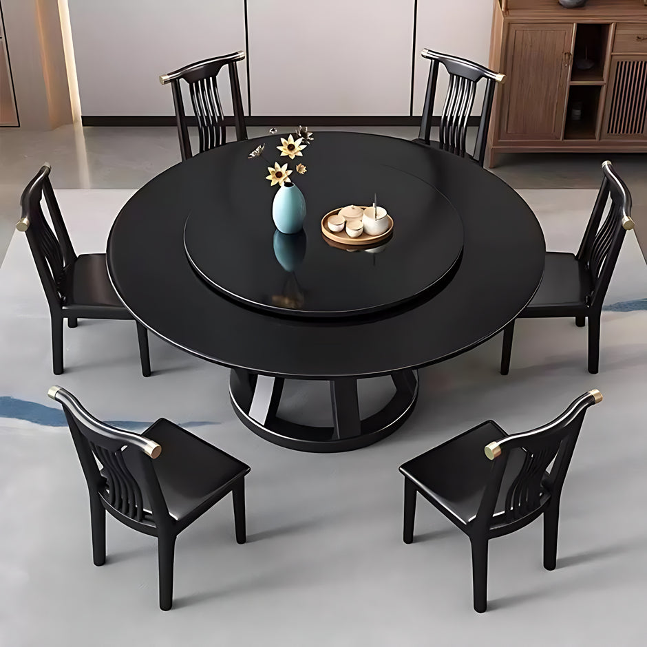 Round Wooden Dining Table Set With 6 Chairs