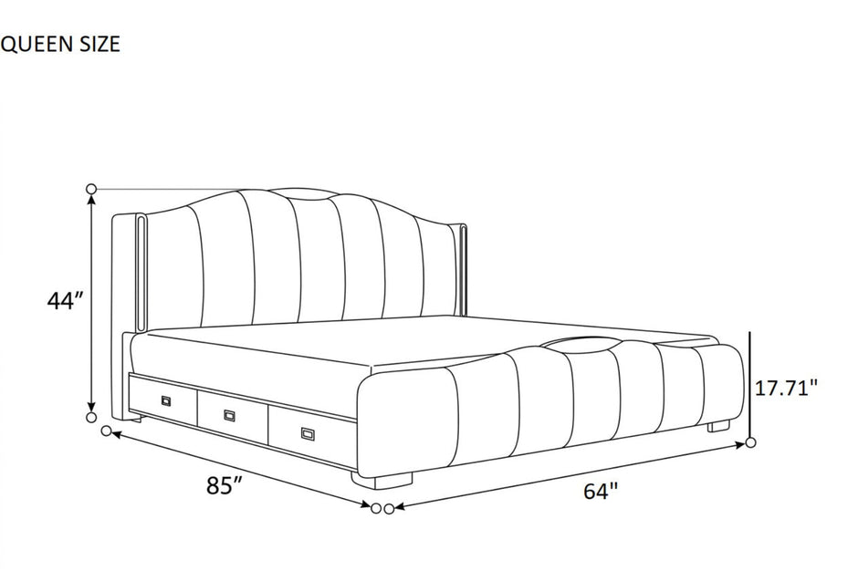 Modern LED Leather Bed With Storage