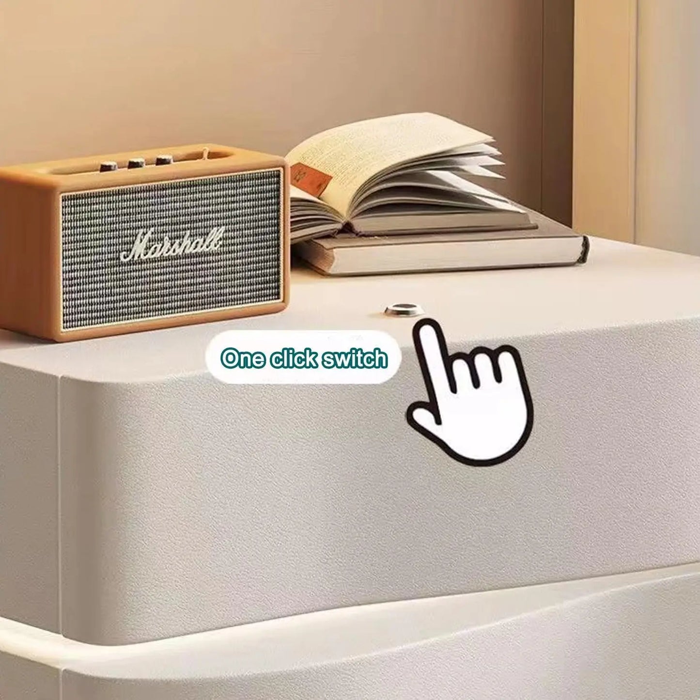 Solid Wooden Leather Bedside Table With LED / Ruchi