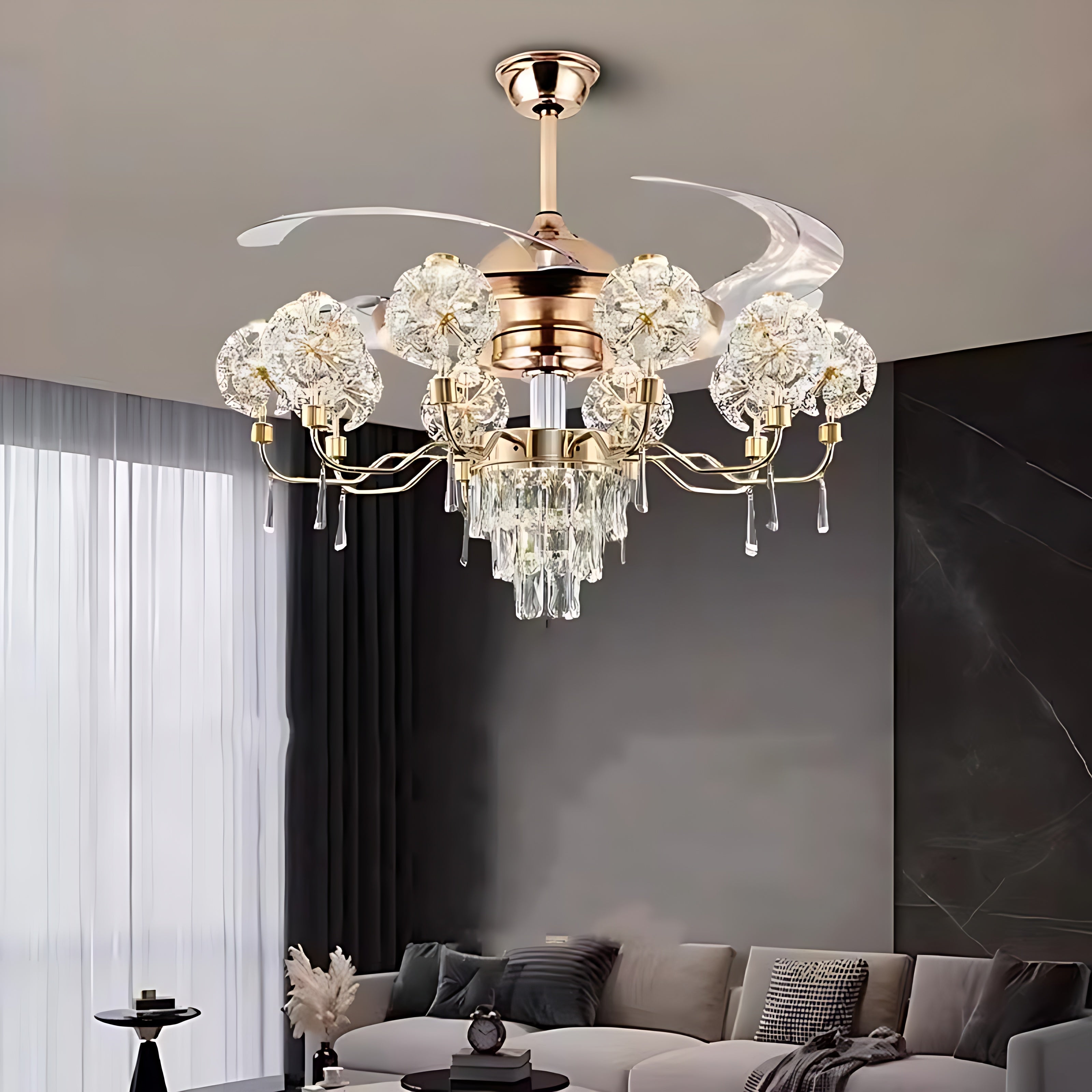 Remote Control LED Chandelier Fan For Living Room / Ruchi