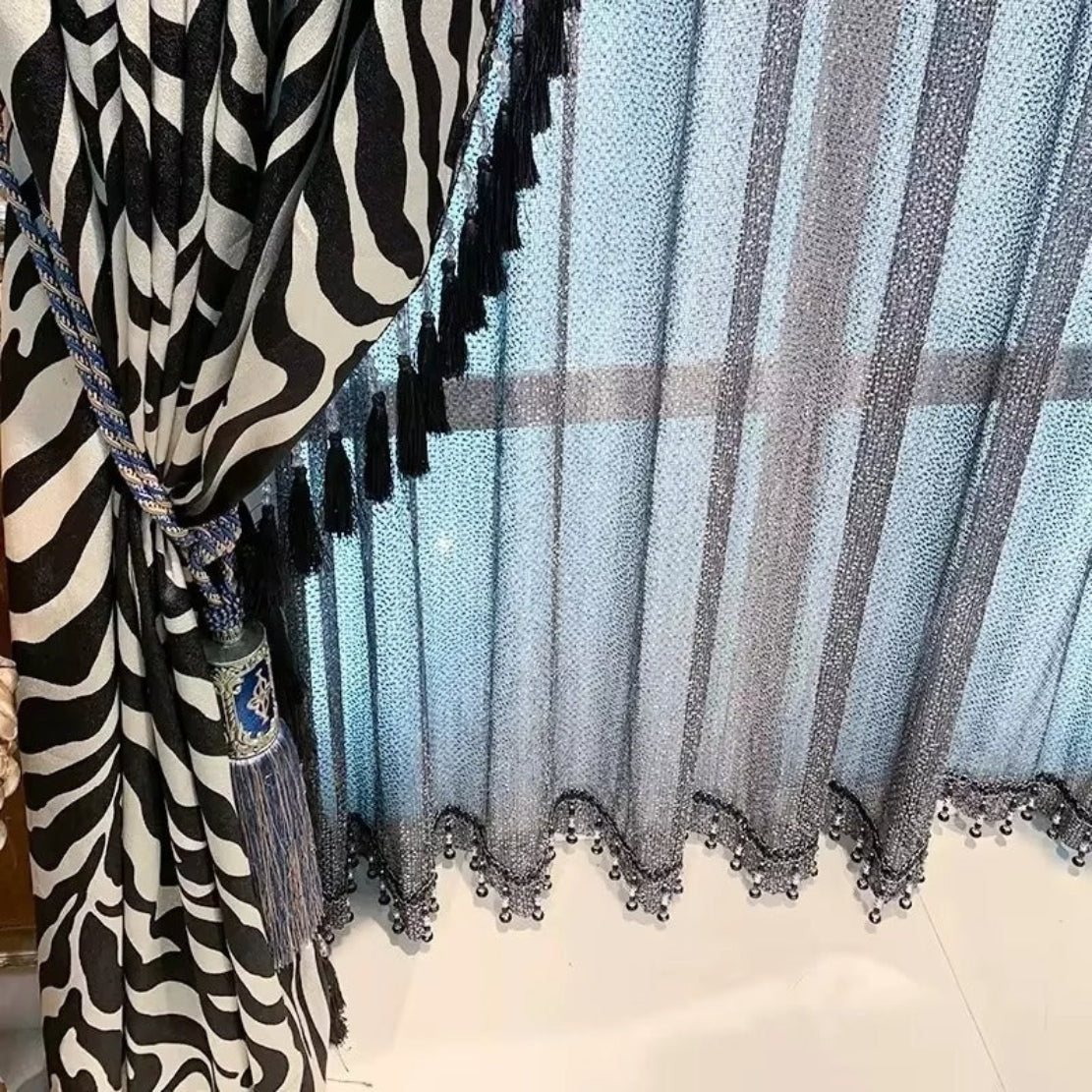Polyester Tulle Window Curtain With Zebra Stripes / Ruchi