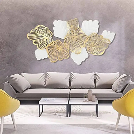 Golden & White Leaf 3D Metal Wall Decor / Ruchi